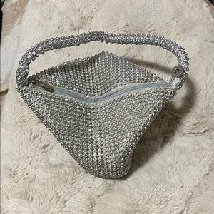 Glamorous Silver Beaded Wristlet